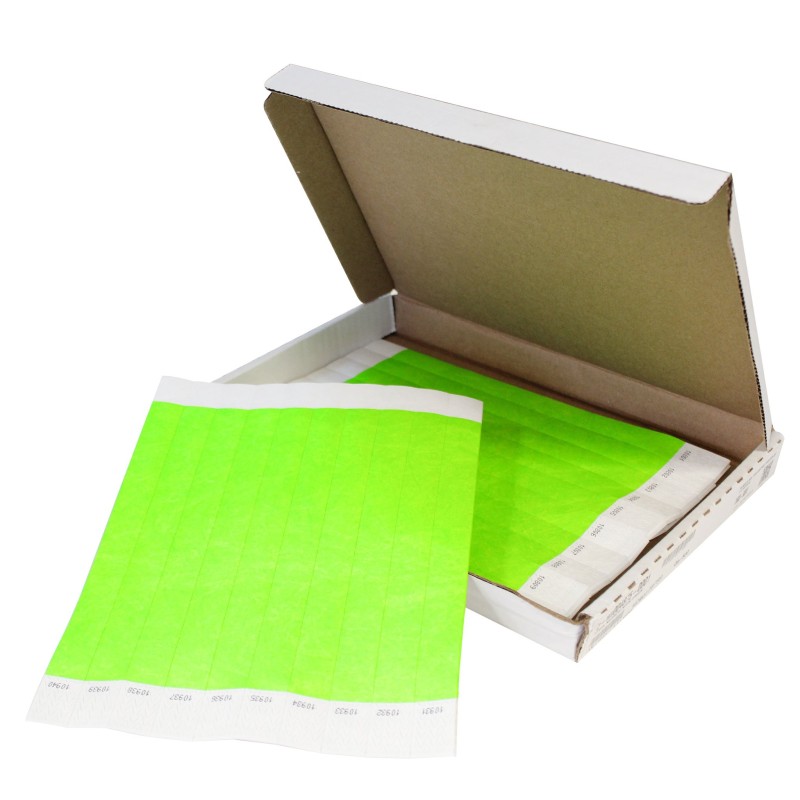 Pulseras de papel Tyvek Desechable Verde Neón 3/4´´ x 10´´