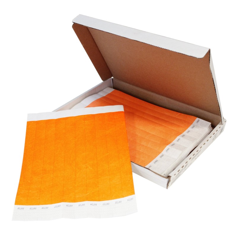 Pulseras de papel Tyvek Desechable Naranja Neón 3/4´´ x 10´´