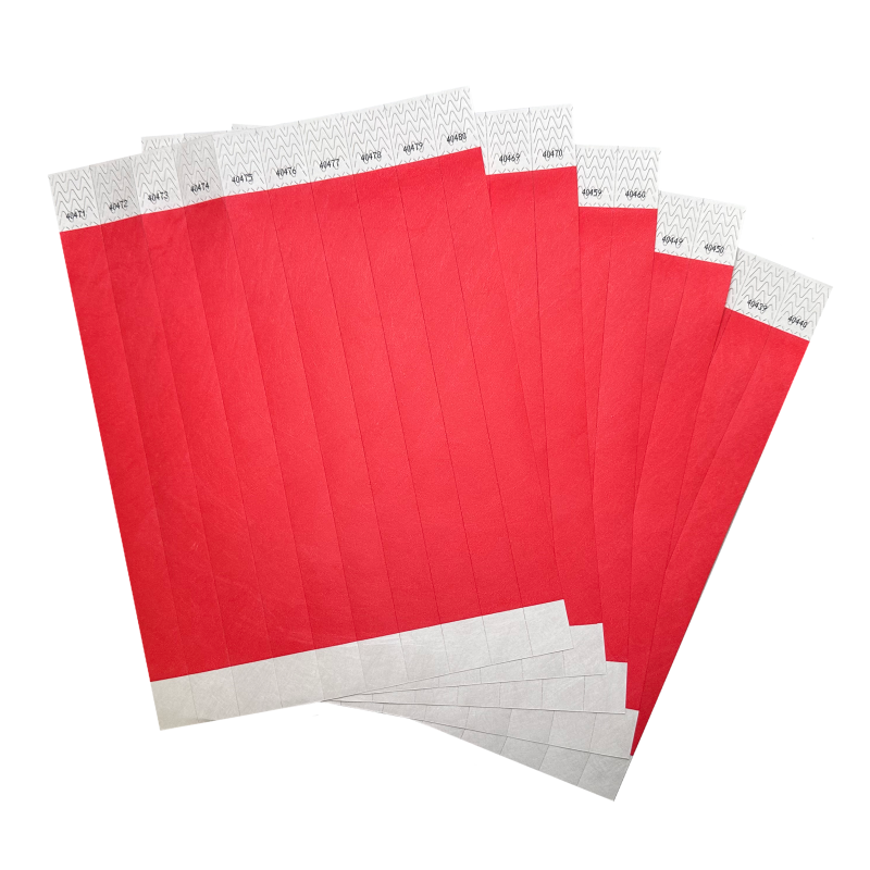 Pulseras de papel Tyvek desechable Rojo Neón 3/4´´ x 10´´