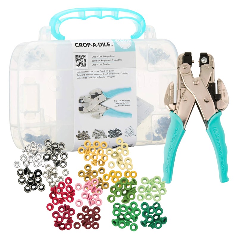 Paquete de Ojilladora Crop-a-Dile Wer 1/8´´ y 3/16´´ con surtido de colores de ojillos