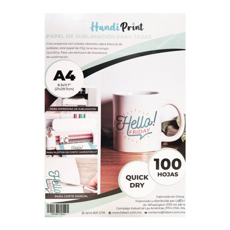 Papel De Sublimación P/Tazas Quick DRY A4*100 Handi Print